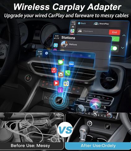 2025 تم ترقية محول Carplay Wireless و Android Auto Adapter ، Mini & Carplay Wireless Dongle لـ iOS 10 Android 11 وما فوق (أسود) in Kuwait