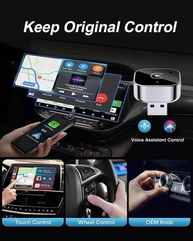 2025 تم ترقية محول Carplay Wireless و Android Auto Adapter ، Mini & Carplay Wireless Dongle لـ iOS 10 Android 11 وما فوق (أسود) in Kuwait