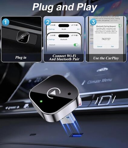 2025 تم ترقية محول Carplay Wireless و Android Auto Adapter ، Mini & Carplay Wireless Dongle لـ iOS 10 Android 11 وما فوق (أسود) in Kuwait