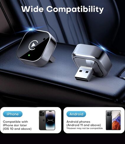 2025 تم ترقية محول Carplay Wireless و Android Auto Adapter ، Mini & Carplay Wireless Dongle لـ iOS 10 Android 11 وما فوق (أسود) in Kuwait