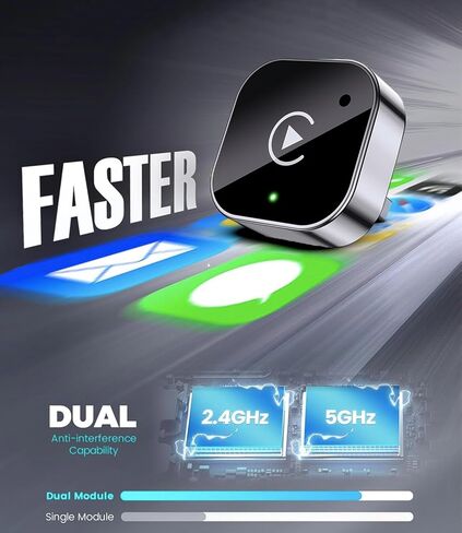 2025 تم ترقية محول Carplay Wireless و Android Auto Adapter ، Mini & Carplay Wireless Dongle لـ iOS 10 Android 11 وما فوق (أسود) in Kuwait