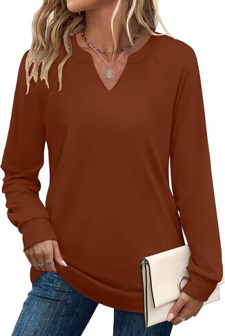 SAMPEEL Sweatshirts for Women V Neck Long Sleeve Shirts Lightweight Sweaters Fall Fashion Tops Outfits 2025 in Kuwait