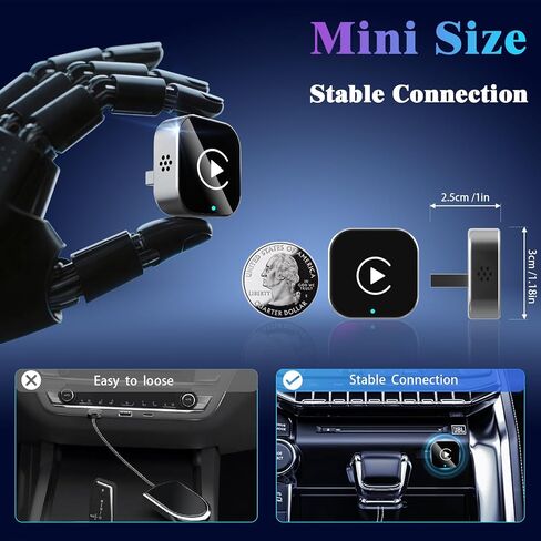 محول CarPlay اللاسلكي لـ iPhone ، 2025 ترقية تحويل سلكية إلى Dongle Play اللاسلكية ، وتصميم USB Mini Size لمحول Apple Carplay ، USB-A/Type-C ، بدون تأخير ، توصيل وتشغيل ومستقر. in Kuwait