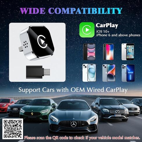 محول CarPlay اللاسلكي لـ iPhone ، 2025 ترقية تحويل سلكية إلى Dongle Play اللاسلكية ، وتصميم USB Mini Size لمحول Apple Carplay ، USB-A/Type-C ، بدون تأخير ، توصيل وتشغيل ومستقر. in Kuwait