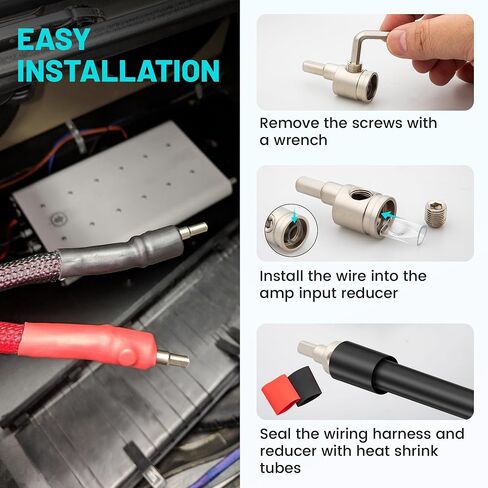 NuIth Amp Input Reducer 0 Gauge to 4 Gauge, 4PCS Car Audio Amplifier Wire Terminal Connectors Brass with Heat Shrink Tubing Allen Key for Amp Input, AWG Pin Power & Ground Connection in Saudi Arabia