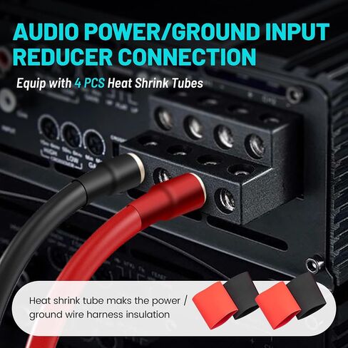 NuIth Amp Input Reducer 0 Gauge to 4 Gauge, 4PCS Car Audio Amplifier Wire Terminal Connectors Brass with Heat Shrink Tubing Allen Key for Amp Input, AWG Pin Power & Ground Connection in Saudi Arabia