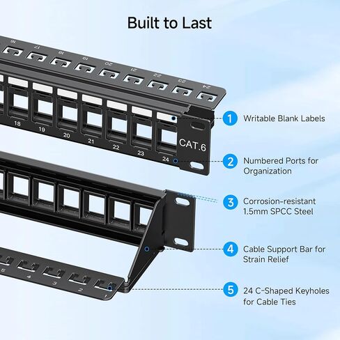Cable Matters Rackmount or Wall Mount 2U 48 Port Keystone Patch Panel with Cable Management and Support Bar, 19-inch Blank Patch Panel for Keystone Jacks in Saudi Arabia
