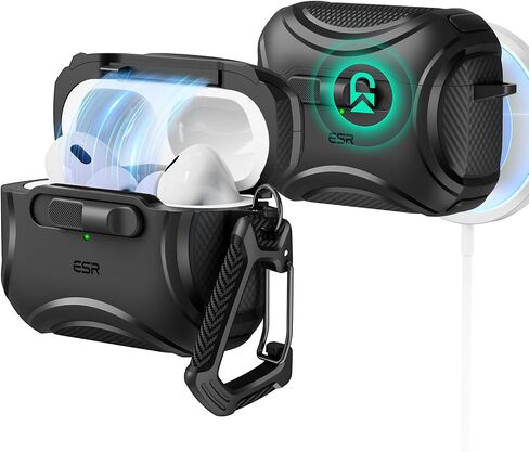 ESR لـ AirPods Pro Case (2023/2022/2019 ، 2nd/1st Gen) ، متوافق مع AirPods Pro 2nd Generation (Cable USB-C/Lightning) ، Magsafe بدون جهد ، قفل مقاوم للانخفاض ، مفتوح سهلة ، سعة إلكترونية ، أسود ، أسود in Kuwait