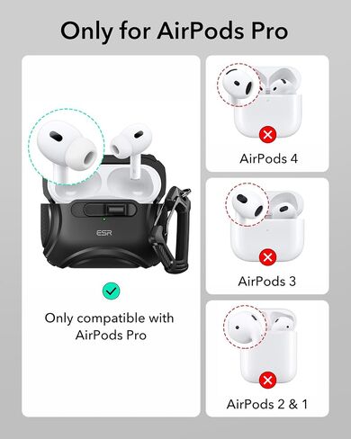 ESR لـ AirPods Pro Case (2023/2022/2019 ، 2nd/1st Gen) ، متوافق مع AirPods Pro 2nd Generation (Cable USB-C/Lightning) ، Magsafe بدون جهد ، قفل مقاوم للانخفاض ، مفتوح سهلة ، سعة إلكترونية ، أسود ، أسود in Kuwait