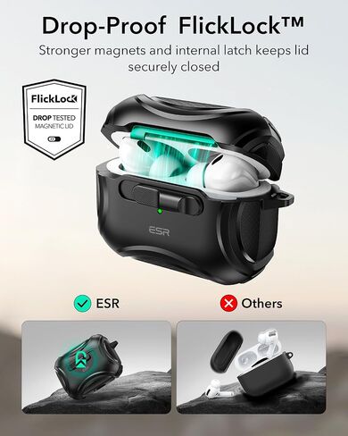 ESR لـ AirPods Pro Case (2023/2022/2019 ، 2nd/1st Gen) ، متوافق مع AirPods Pro 2nd Generation (Cable USB-C/Lightning) ، Magsafe بدون جهد ، قفل مقاوم للانخفاض ، مفتوح سهلة ، سعة إلكترونية ، أسود ، أسود in Kuwait