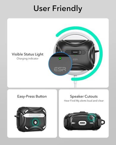 ESR لـ AirPods Pro Case (2023/2022/2019 ، 2nd/1st Gen) ، متوافق مع AirPods Pro 2nd Generation (Cable USB-C/Lightning) ، Magsafe بدون جهد ، قفل مقاوم للانخفاض ، مفتوح سهلة ، سعة إلكترونية ، أسود ، أسود in Kuwait