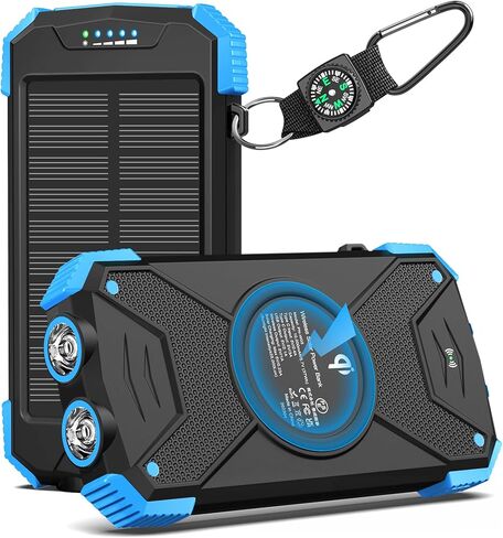 BLAVOR Solar Power Bank 10,000mAh, Portable Wireless Charger, 20W Fast Charging External Battery Pack with USB C for Cell Phones, Solar Panel Charging with Dual Flashlight for Camping in Saudi Arabia