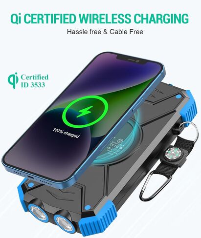 BLAVOR Solar Power Bank 10,000mAh, Portable Wireless Charger, 20W Fast Charging External Battery Pack with USB C for Cell Phones, Solar Panel Charging with Dual Flashlight for Camping in Saudi Arabia