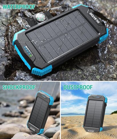 BLAVOR Solar Power Bank 10,000mAh, Portable Wireless Charger, 20W Fast Charging External Battery Pack with USB C for Cell Phones, Solar Panel Charging with Dual Flashlight for Camping in Saudi Arabia