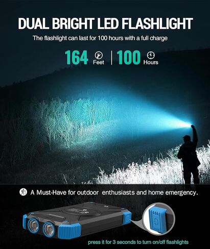 BLAVOR Solar Power Bank 10,000mAh, Portable Wireless Charger, 20W Fast Charging External Battery Pack with USB C for Cell Phones, Solar Panel Charging with Dual Flashlight for Camping in Kuwait