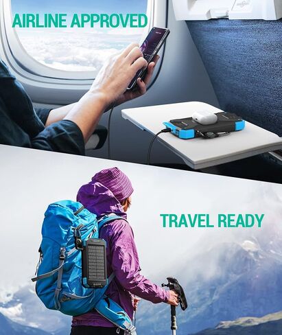 BLAVOR Solar Power Bank 10,000mAh, Portable Wireless Charger, 20W Fast Charging External Battery Pack with USB C for Cell Phones, Solar Panel Charging with Dual Flashlight for Camping in Kuwait