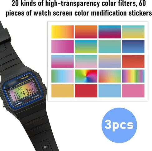 60-Pack Gradient Color Screen Protector Stickers for Casio F91W Watch - 20 Vibrant Transparent Decals, High-Clarity Film for Watch Face Customization & Modification in Saudi Arabia