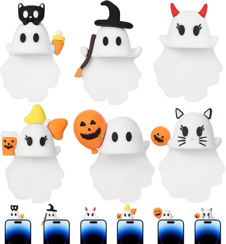 Ghostees Mystery Phone Buddy, Stick-On Halloween Ghost & Pumpkin Phone Topper, Halloween Cute-Ghost Phones Charm Cute Cling Decoration For All Smartphone(6Pcs) in Saudi Arabia