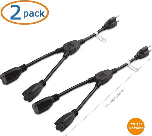 Cable Matters 2-Pack 4 Outlet Power Splitter Cord - 1.5ft, NEMA 5-15P to NEMA 5-15R Y Power Cord Splitter, 16 AWG Outlet Saver, 4 Way ExtensionCord, 1.5 Feet in Saudi Arabia
