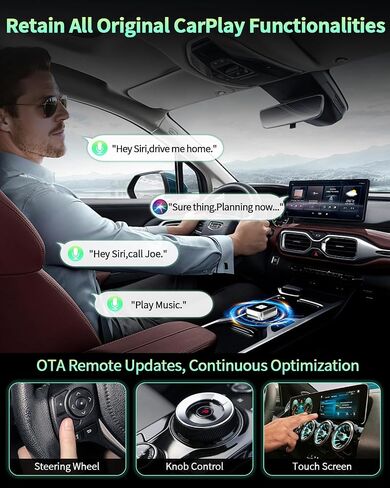 Wireless Carplay & Android Auto Adapter 1-Inch (2.54cm)-قابس وتشغيل غير مستقر ، اتصال مستقر 5G للموسيقى/الملاحة ، يعمل مع iPhone iOS 10+ & Android 11+ ، مقابل 98 ٪ من السيارات (2016-2025) (أسود) in Kuwait