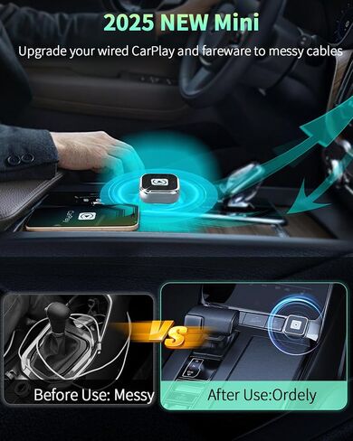 Wireless Carplay & Android Auto Adapter 1-Inch (2.54cm)-قابس وتشغيل غير مستقر ، اتصال مستقر 5G للموسيقى/الملاحة ، يعمل مع iPhone iOS 10+ & Android 11+ ، مقابل 98 ٪ من السيارات (2016-2025) (أسود) in Kuwait