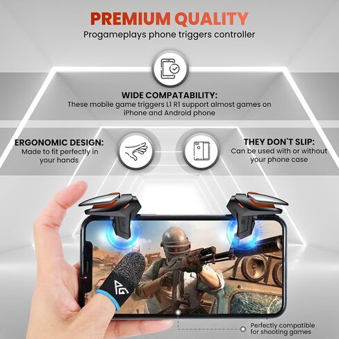 Progameplays Phone Triggers for Gaming Controller for PUBG, Cod Mobile, Call of Duty for iPhone & Android, ZERO Lag and Aim L1 & R1 mobile phone Trigger (2 Buttons) in Saudi Arabia