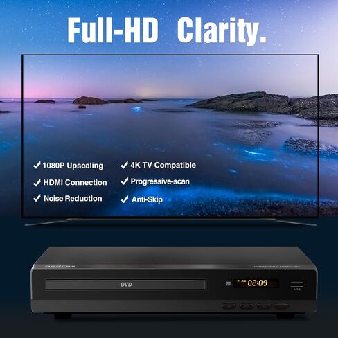 Player DVD Flexaplay الخالي من HDMI للتلفزيون-ارتفاع 1080 بكسل ، منفذ USB ، DVD/CD/MP3 تعدد الأشكال-التصميم المصغر الفائق ، يشمل كابلات HDMI/RCA ، التحكم عن بُعد in Saudi Arabia