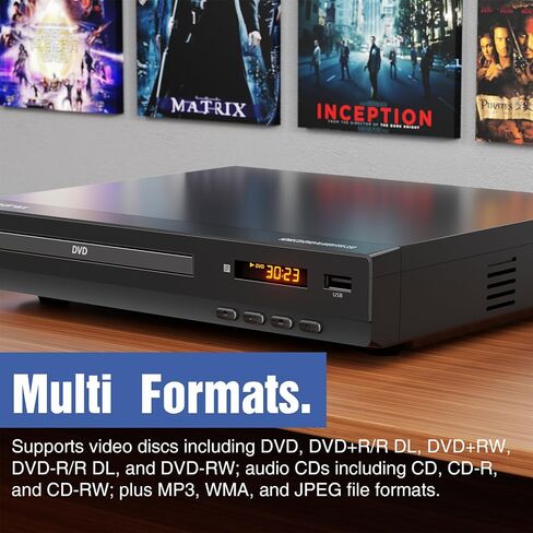 Player DVD Flexaplay الخالي من HDMI للتلفزيون-ارتفاع 1080 بكسل ، منفذ USB ، DVD/CD/MP3 تعدد الأشكال-التصميم المصغر الفائق ، يشمل كابلات HDMI/RCA ، التحكم عن بُعد in Saudi Arabia