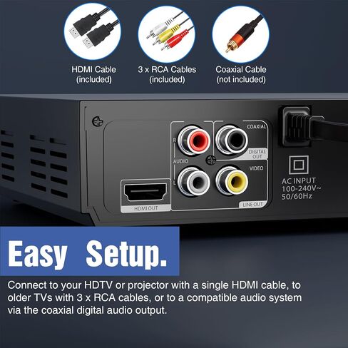 Player DVD Flexaplay الخالي من HDMI للتلفزيون-ارتفاع 1080 بكسل ، منفذ USB ، DVD/CD/MP3 تعدد الأشكال-التصميم المصغر الفائق ، يشمل كابلات HDMI/RCA ، التحكم عن بُعد in Saudi Arabia