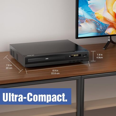 Player DVD Flexaplay الخالي من HDMI للتلفزيون-ارتفاع 1080 بكسل ، منفذ USB ، DVD/CD/MP3 تعدد الأشكال-التصميم المصغر الفائق ، يشمل كابلات HDMI/RCA ، التحكم عن بُعد in Saudi Arabia
