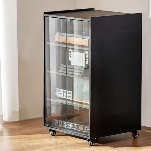 VEVOR 5-Tier AV Media Stand with Wheels, Wooden Audio-Video Media Stand for DVD Players/Cable Boxes/Games Consoles, Height-Adjustable Media Storage Cabinet for Gaming, Recording Room, Black in Saudi Arabia