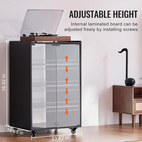 VEVOR 5-Tier AV Media Stand with Wheels, Wooden Audio-Video Media Stand for DVD Players/Cable Boxes/Games Consoles, Height-Adjustable Media Storage Cabinet for Gaming, Recording Room, Black in Saudi Arabia