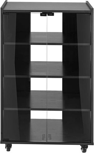 VEVOR 5-Tier AV Media Stand with Wheels, Wooden Audio-Video Media Stand for DVD Players/Cable Boxes/Games Consoles, Height-Adjustable Media Storage Cabinet for Gaming, Recording Room, Black in Saudi Arabia