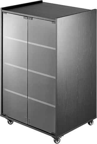VEVOR 5-Tier AV Media Stand with Wheels, Wooden Audio-Video Media Stand for DVD Players/Cable Boxes/Games Consoles, Height-Adjustable Media Storage Cabinet for Gaming, Recording Room, Black in Saudi Arabia