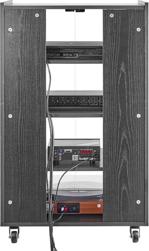 VEVOR 5-Tier AV Media Stand with Wheels, Wooden Audio-Video Media Stand for DVD Players/Cable Boxes/Games Consoles, Height-Adjustable Media Storage Cabinet for Gaming, Recording Room, Black in Saudi Arabia