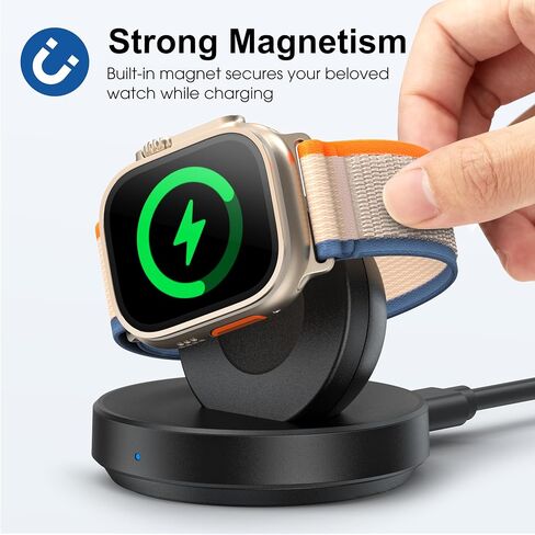 Portable Magnetic Charging Dock for Apple Watch, Wireless Fast Watch Charger Stand with Charging Cable, Support Nightstand Mode, Compatible with Apple Watch 10 9 8 7 SE 6 5 4 3 2/Ultra 2-White in Saudi Arabia
