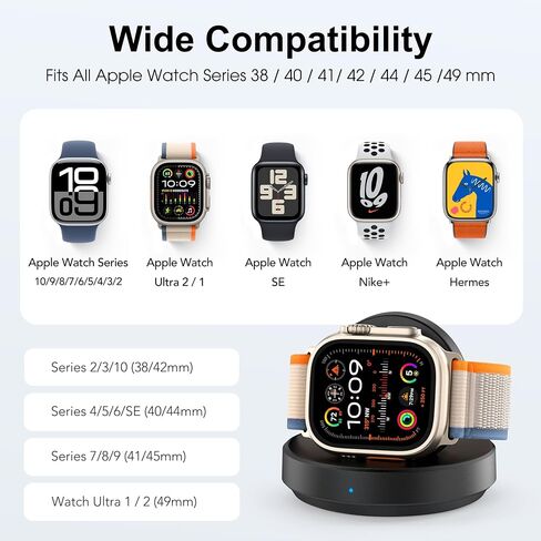 Portable Magnetic Charging Dock for Apple Watch, Wireless Fast Watch Charger Stand with Charging Cable, Support Nightstand Mode, Compatible with Apple Watch 10 9 8 7 SE 6 5 4 3 2/Ultra 2-White in Saudi Arabia