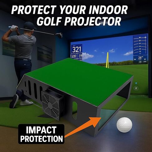 Golf Projector Enclosure with Turf | Floor Mounted Enclosure for Golf Simulator Projectors with Cooling Fan | Matte‑Painted Steel Build for Durable Protection in Saudi Arabia