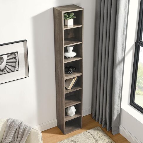 8-Tier CD Storage Cabinet, Slim DVD Shelf Narrow Bookshelf, Disassembled CD DVD Media Tower Rack with Adjustable Shelves for Home Office 11.6l'' x 9.25w'' x 70.8h'' Gray in Saudi Arabia