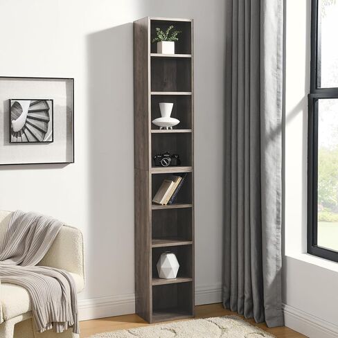8-Tier CD Storage Cabinet, Slim DVD Shelf Narrow Bookshelf, Disassembled CD DVD Media Tower Rack with Adjustable Shelves for Home Office 11.6l'' x 9.25w'' x 70.8h'' Gray in Saudi Arabia