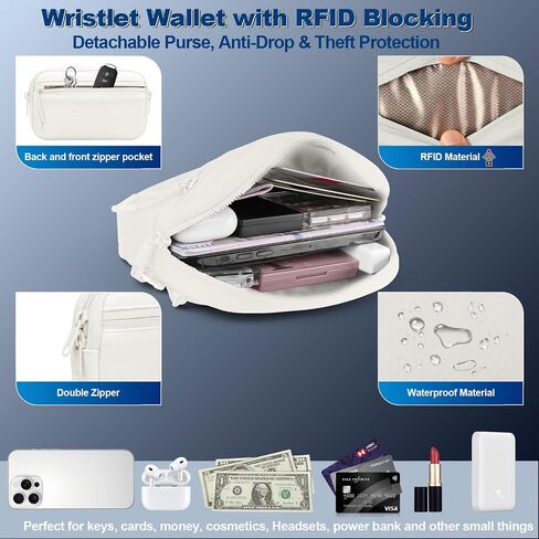 قص مقطع وذهاب للهاتف مع محفظة كروس ، حبل هاتف قابل للتعديل مع محفظة معصم RFID قابلة للفصل ، حزام الهاتف العالمي مع علامات تبويب 360 درجة قابلة للتدوير لجميع الهواتف (أسود) in Kuwait
