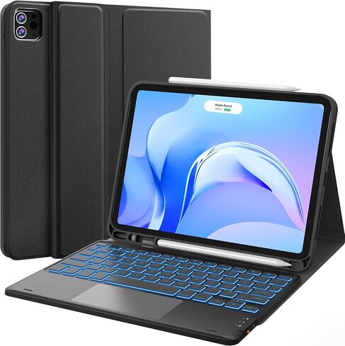 CHESONA for iPad Air 11 Int Case مع لوحة المفاتيح M3/M2 (2025/2024) ، 7 ألوان الإضاءة الخلفية ، لوحة تتبع متعددة اللمس ، 2 قنوات لاسلكية ، لـ iPad Pro 11 (4th/3rd/2nd/1st Gen) و iPad Air 5th و 4th Gen ، Black in Saudi Arabia