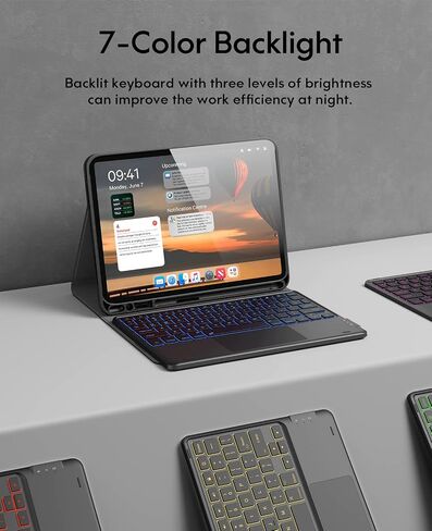 CHESONA for iPad Air 11 Int Case مع لوحة المفاتيح M3/M2 (2025/2024) ، 7 ألوان الإضاءة الخلفية ، لوحة تتبع متعددة اللمس ، 2 قنوات لاسلكية ، لـ iPad Pro 11 (4th/3rd/2nd/1st Gen) و iPad Air 5th و 4th Gen ، Black in Saudi Arabia