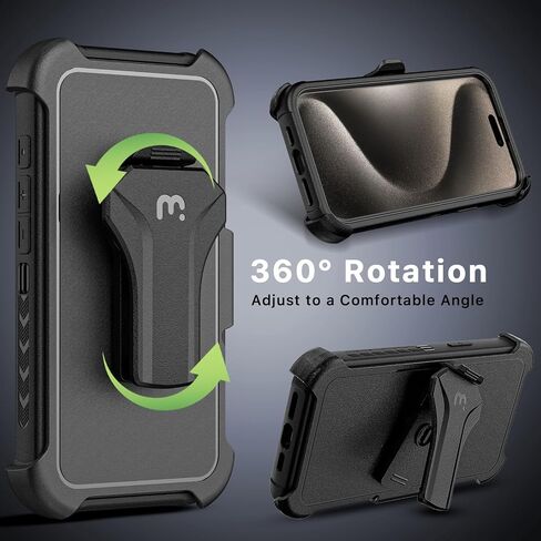 M MYBAT PRO Maverick Series iPhone 15 Pro Max Case with Belt Clip Holster,[Compatible with Magsafe] w/Screen Protector,Anti-Drop,Shockproof,with 360°Rotating Kickstand,Heavy Duty Protection Black in Kuwait