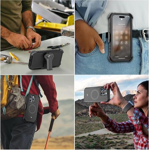 M MYBAT PRO Maverick Series iPhone 15 Pro Max Case with Belt Clip Holster,[Compatible with Magsafe] w/Screen Protector,Anti-Drop,Shockproof,with 360°Rotating Kickstand,Heavy Duty Protection Black in Kuwait