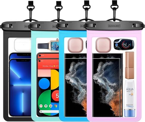 4 Pack 10.5“ Large Waterproof Phone Pouch - Underwater Clear Cell Holder - Universal Water Proof Dry Bag with Neck Lanyard for iPhone 16 Pro Max Samsung Galaxy with Heavy Case for Beach Swimming Pool in Saudi Arabia