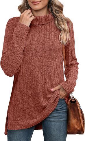WIHOLL Womens Tunic Tops Turtleneck Long Sleeve Side Split High Low Lightweight Sweaters in Kuwait
