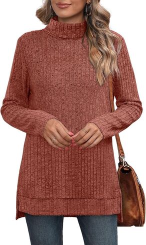 WIHOLL Womens Tunic Tops Turtleneck Long Sleeve Side Split High Low Lightweight Sweaters in Kuwait