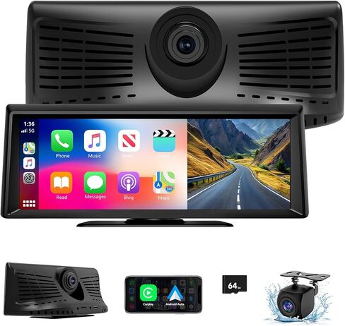Wireless Carplay Screen for Car 2K Dash Cam, 8.1" HD Portable Car Stereo with Carplay & Android Auto, 1080P Backup Camera, Mirror Link/Bluetooth/GPS Navigation/Satellite Radio for All Vehicles in Saudi Arabia