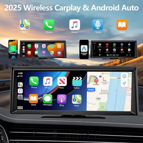 Wireless Carplay Screen for Car 2K Dash Cam, 8.1" HD Portable Car Stereo with Carplay & Android Auto, 1080P Backup Camera, Mirror Link/Bluetooth/GPS Navigation/Satellite Radio for All Vehicles in Saudi Arabia